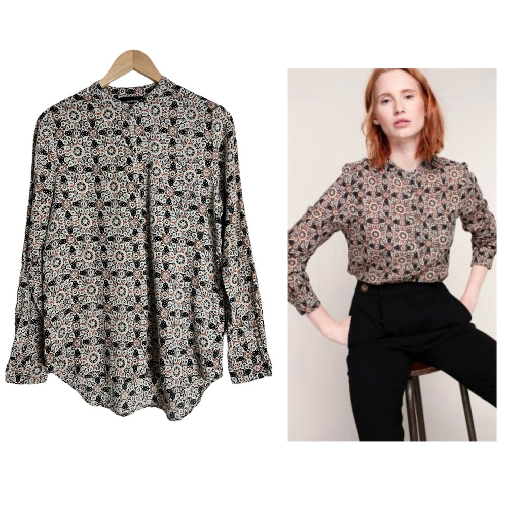 Laurence Bras Cotton Printed Button Up Blouse Size Small